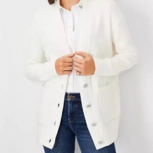 NWT Ann Taylor Jeweled Button Boyfriend Cardigan Winter White oversized SP